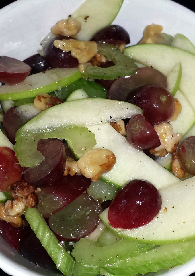 A picture of Apple, celery, and grape salad.