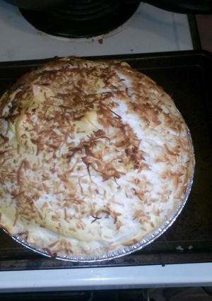 A picture of Guiltless coconut custard pie with sugar free meringue.