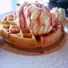 A picture of Berrilicous Waffles Topped with Icecream.