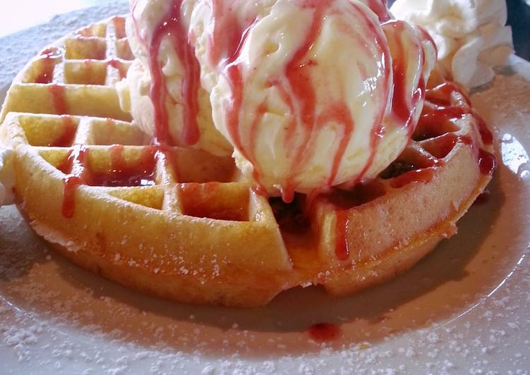 Simple Way to Make Super Quick Homemade Berrilicous Waffles Topped with Icecream