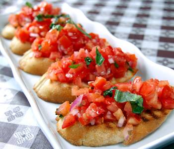 Ultimate Making Recipe Bruschetta w Goat Cheese on Crackers Savory Delicious