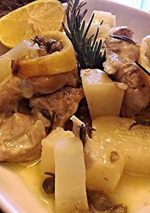 A picture of Lemon Rosemary Roasted Chicken and Potato.