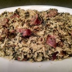 A picture of EASY ONE PAN Sausage, Spinach and Rice Parmesan.