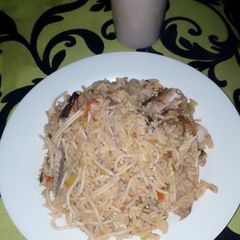 Rice and pasta jallof with fish A picture of Rice and pasta jallof with fish.