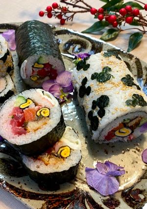 A picture of Mickey Mouse Roll Sushi.