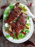 Marinated Beef Steaks Grilled in a Grill Pan