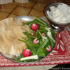 A picture of Traditional Herb salad with bread and cheese OR Sabzi Khordan سبزی خوردن با نان و پنیر.