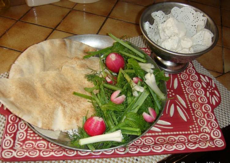 Traditional Herb salad with bread and cheese OR Sabzi Khordan سبزی خوردن با نان و پنیر