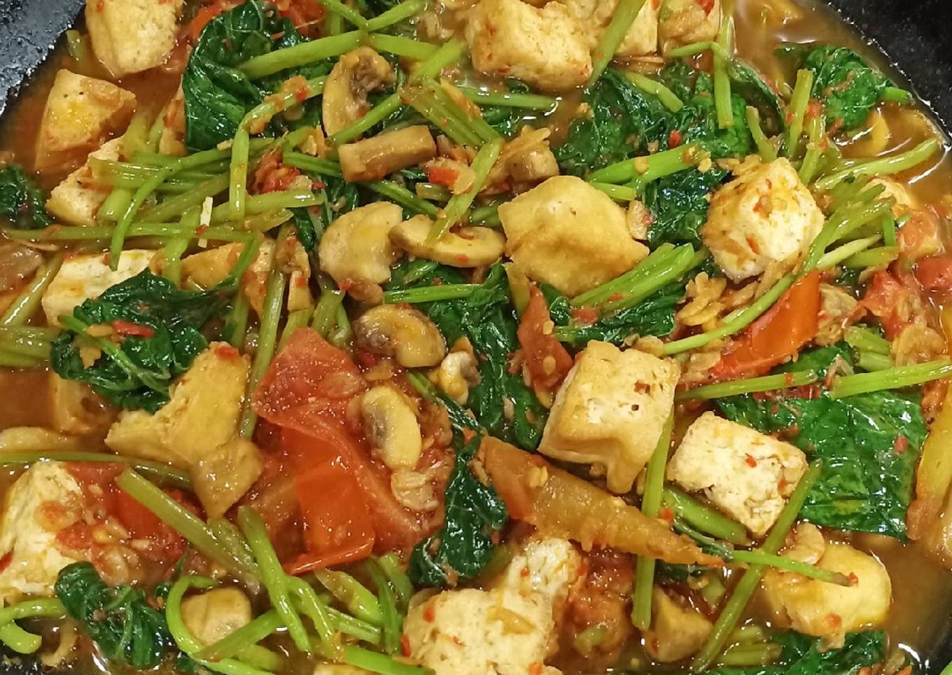 Tahu daun ubi jalar asam pedes