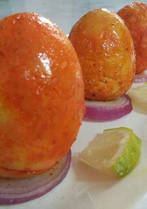 A picture of Masala boiled eggs.