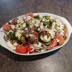 A picture of Watermelon Greek Salad.
