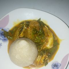 A picture of Akwukworo Oho (Ora soup).