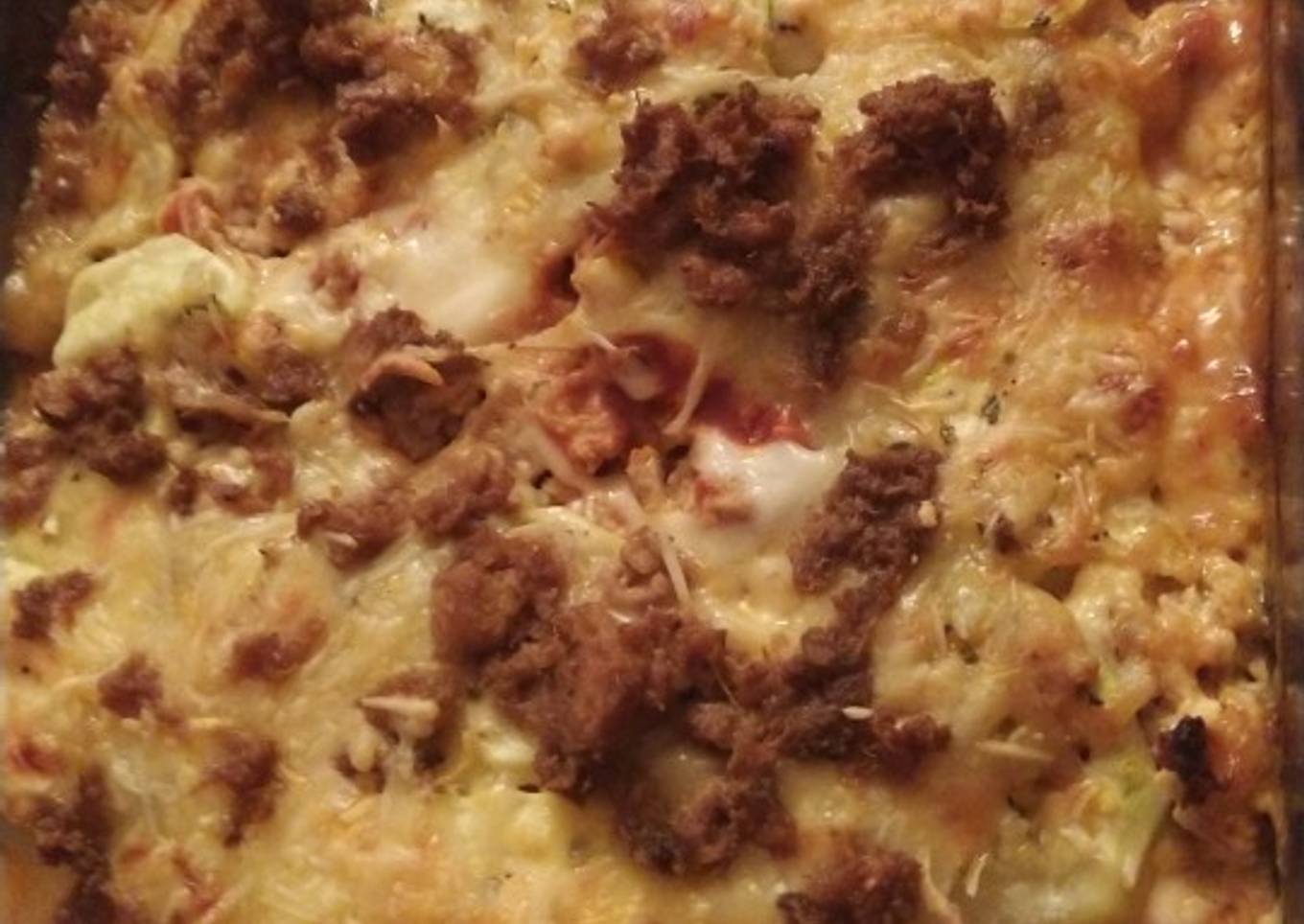 Lasaña de calabacín con carne picada nata para cocinar y queso