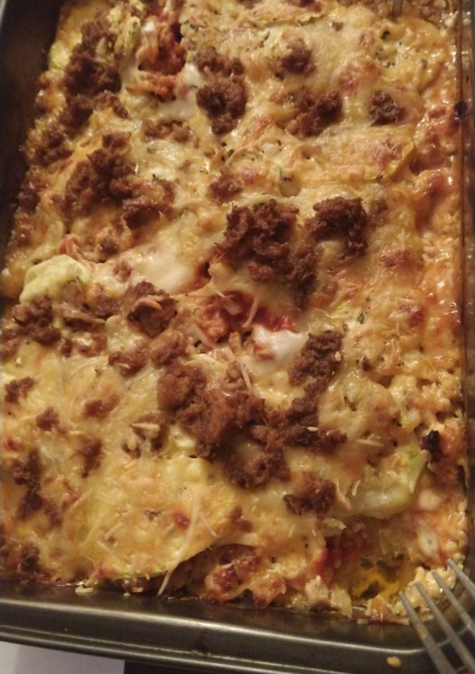 Una foto de Lasaña de calabacín con carne picada nata para cocinar y queso