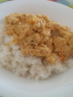 A picture of Pollo marinado al yogur con curry y leche de coco.