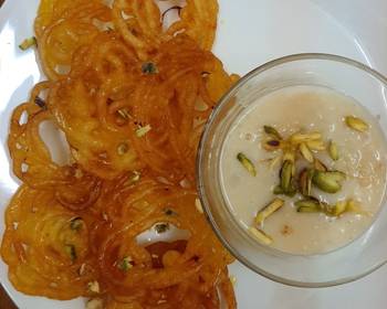 The New Way Serving Recipe Jalebi with Rabri indian sweet dish mycookbook cookpad Savory Delicious