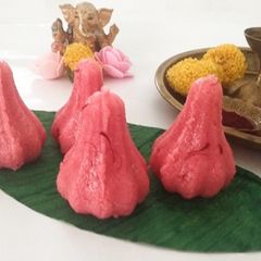 Strawberry Coconut Modak A picture of Strawberry Coconut Modak.