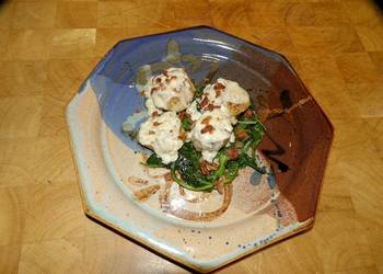 Popular Recipe Seared Scallops with Wine Cream Sauce on Wilted Spinach Most Delicious