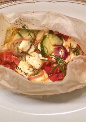 O poză a rețetei Pachețele de legume cu brânză feta la cuptor.