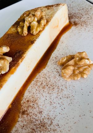 Una foto de Flan de queso