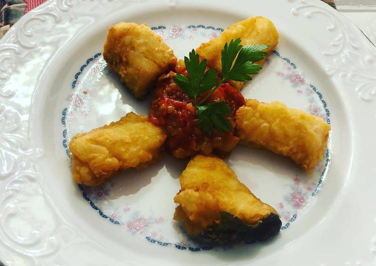 Bacalao con pisto de calabacín