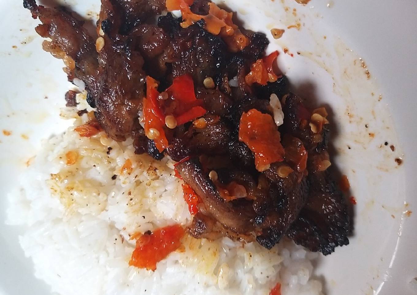 Beef belly geprek