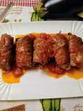 Involtini di carne farciti con melanzane grigliate prosciutto cotto e scamorza affumicata