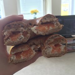 A picture of Delicious salmon bagel.