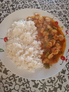 A picture of Shrimp with rice.