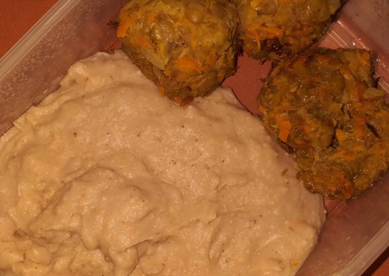 Albóndigas de lentejas y puré de papas (sin leche)