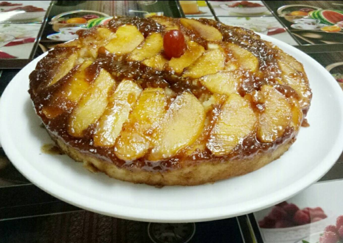 Eggless Apple upside down cake