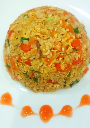 Hình của món Yến mạch rang trứng, ớt chuông.