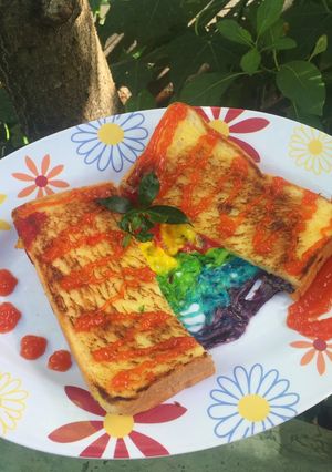 Foto resep Rainbow mozarella grilled cheese!