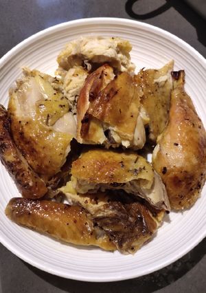 A picture of Roast Chicken in Oven.
