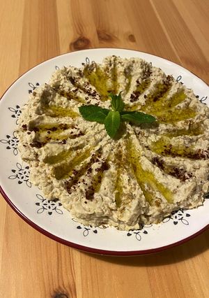 A picture of Aubergine tahini dip - Moutabal or baba ghannouj.