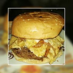 A picture of Beef double patty burger.