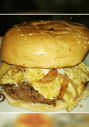 A picture of Beef double patty burger.