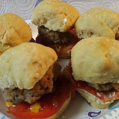 A picture of Pork Sliders with Homemade Yeast Rolls.