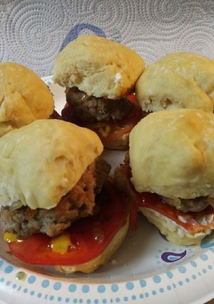 A picture of Pork Sliders with Homemade Yeast Rolls.