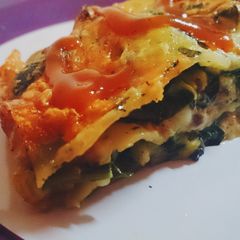 A picture of Cheesy pork spinach LASAGNA.
