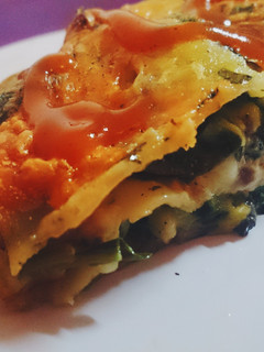 A picture of Cheesy pork spinach LASAGNA.