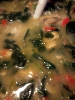 A picture of Spinach with Chicken, Mushrooms and Rice Soup.