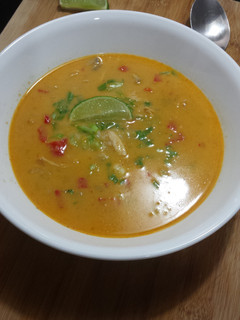 A picture of Spicy Thai chicken soup.