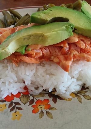 A picture of Baked Teriyaki Salmon with Spicy Mayo Sauce.