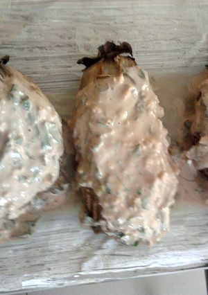 A picture of Grilled eggplants in Tahini dressing.