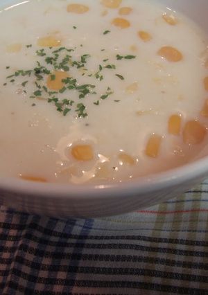 A picture of Winter Staple Corn Soup Chilled for Summer.