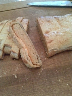 A picture of Buffalo Chicken Meatloaf Calzone.