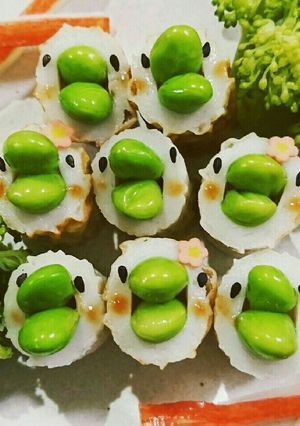 A picture of Chikuwa and Edamame Chicks for Bento Box - Easy and Cute!.
