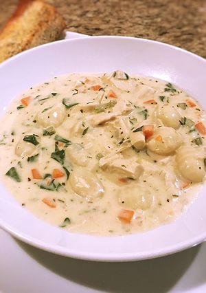 A picture of Chicken gnocchi soup.