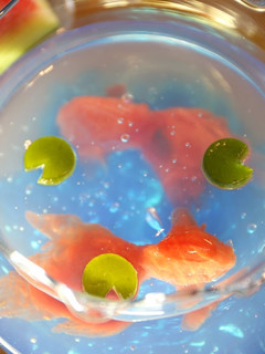 A picture of Watermelon Goldfish Jello.